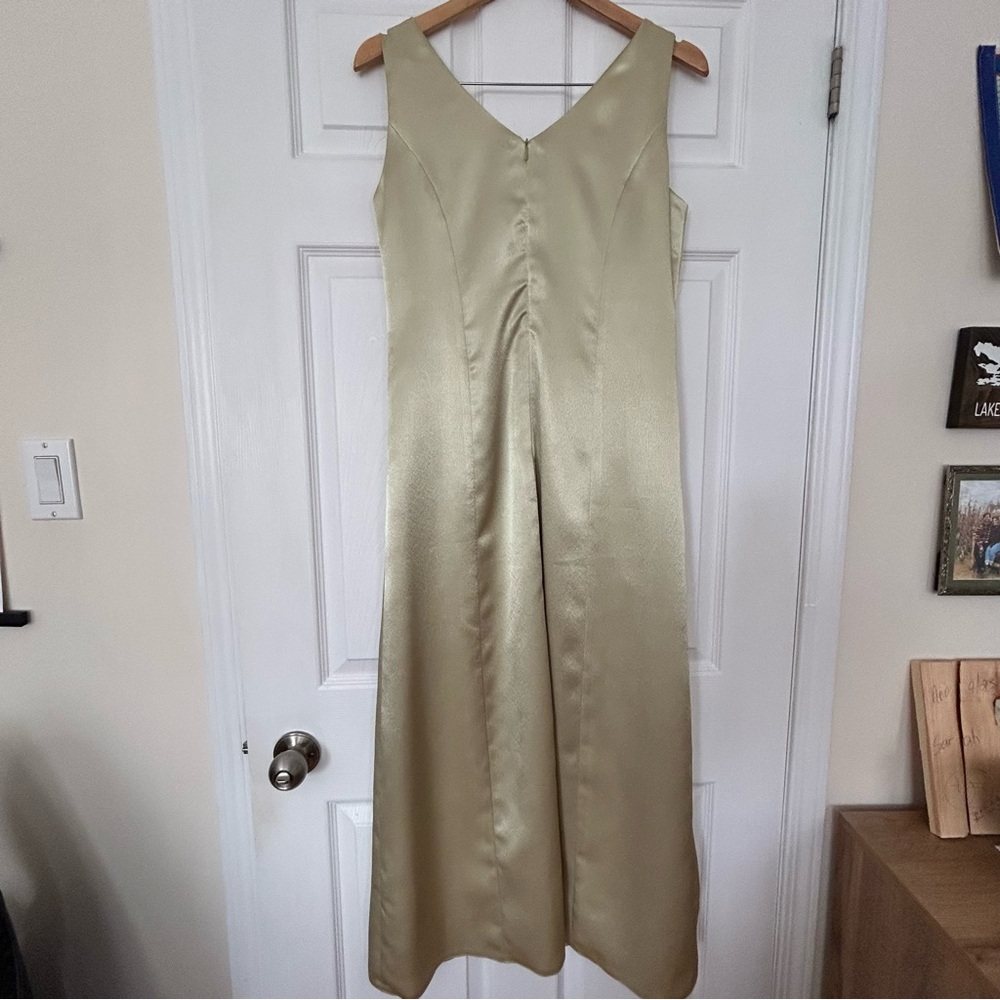 Vintage Y2K Green Champagne Satin Maxi Dress - Picture 5 of 9